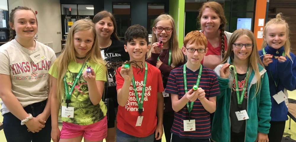 Campers show off their circuit bug creations at the morning camp. 