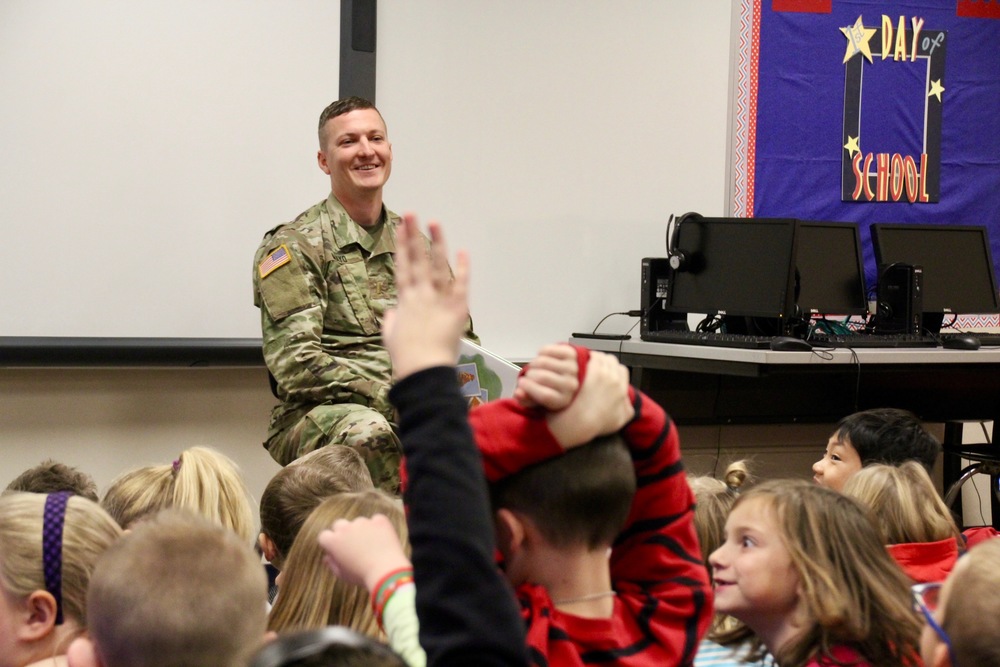 Local active-duty soldiers read to Brentwood students today, as part of their Veterans' Day observation