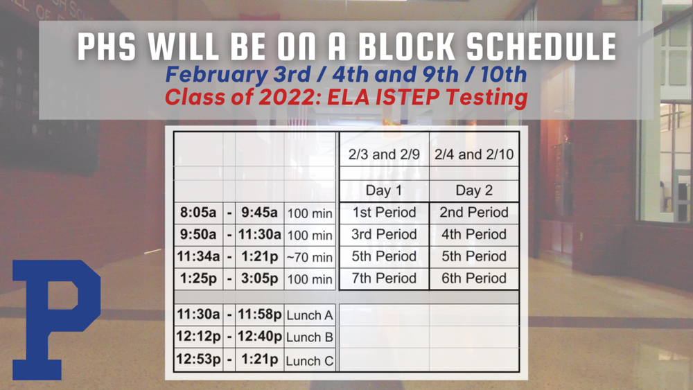 PHS Block Scheduling (2/3, 2/4, 2/9 and 2/10) | Plainfield High School