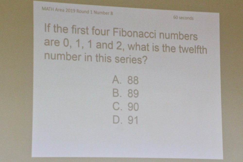 One of the questions in the 2019 Indiana MATH Bowl