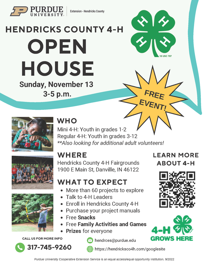 Hendricks County 4-H Open House Flyer