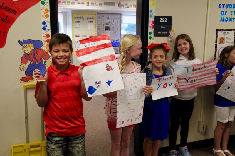 Mrs. Gray's 3rd grade class was eager to wave the flags they'd made for Patriot Day, and yes, #QuakerFaces were a big part of the occasion!