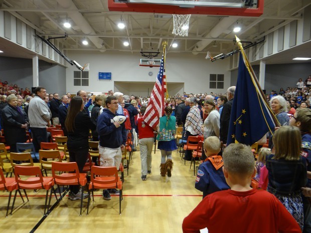Central students presenting the colors at the beginning of their Veterans Day program.