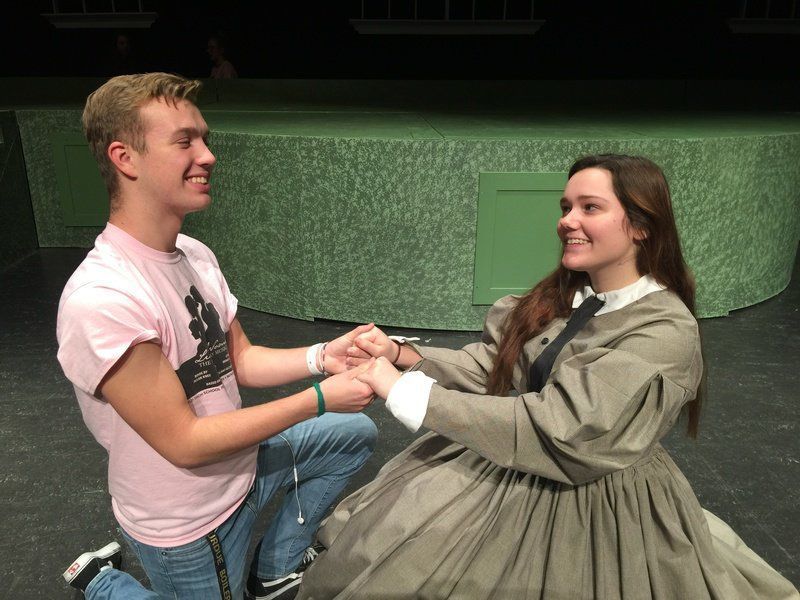 Logan Wuertley and Rachel Peterson rehearse their scene for Little Women: The Musical