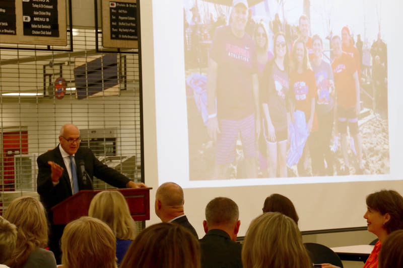 Superintendent Scott Olinger welcoming everyone to the breakfast and the new school year