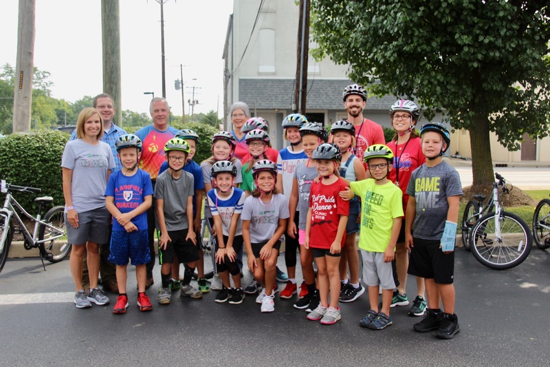 The Gibbs Family and the Central students who rode their new bikes to Central Elementary