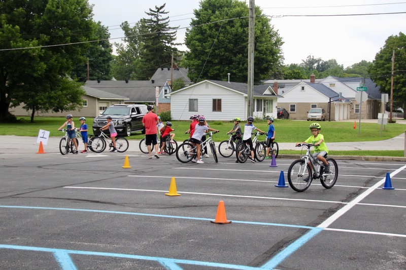 Students lining up to try out the obstacle course